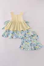 Yellow floral character applique shorts set