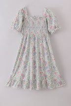 Floral print smocked mom dress