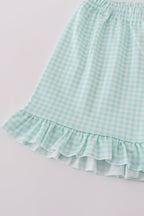 Pink teapot embroidery puff sleeve shorts set