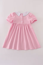 Pink teapot embroidery puff sleeve dress