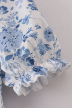 Blue smocked floral print mom dress