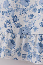 Blue smocked floral print mom dress