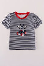 Navy stripe racing car embroidery top
