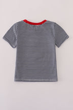 Navy stripe racing car embroidery top