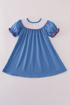 Blue tractor embroidery dress