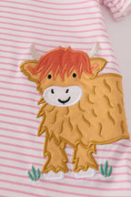 Pink stripe buffalo applique ruffle shorts set