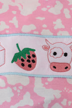 Pink strawberry milk cow embroidery bloomer set