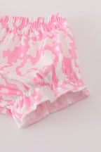 Pink strawberry milk cow embroidery bloomer set