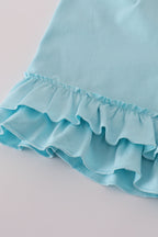 Pink strawberry milk cow embroidery ruffle shorts set