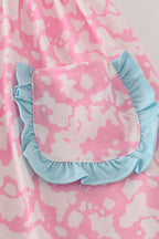 Pink strawberry milk cow embroidery ruffle dress