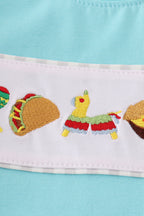 Blue taco embroidery stripe shorts set