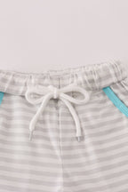 Blue taco embroidery stripe shorts set