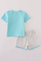 Blue taco embroidery stripe shorts set