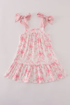 Pink bow print ruffle mom&me dress