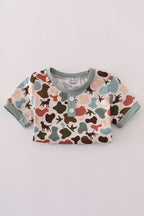 Green hunting print shorts set