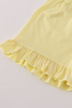 Blue character embroidery gingham ruffle shorts set