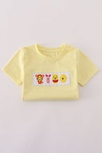 Blue character embroidery gingham shorts set