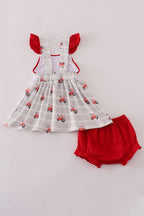 Red tractor embroidery bloomer set