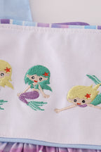 Purple stripe mermaid embroidery ruffle shorts set