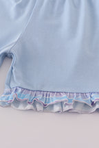 Purple stripe mermaid embroidery ruffle shorts set