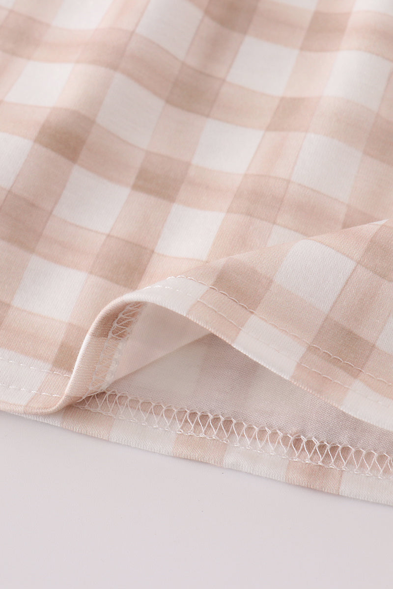 Beige puppy embroidery gingham dress