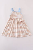 Beige puppy embroidery gingham dress