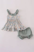 Fall floral print ruffle bloomer set