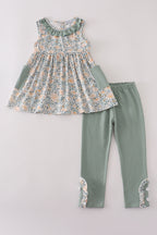 Fall floral print ruffle pants set