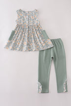 Fall floral print ruffle pants set