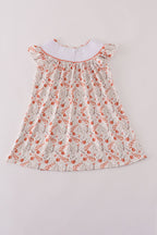 Fall leaves embroidery smocked ruffle dress