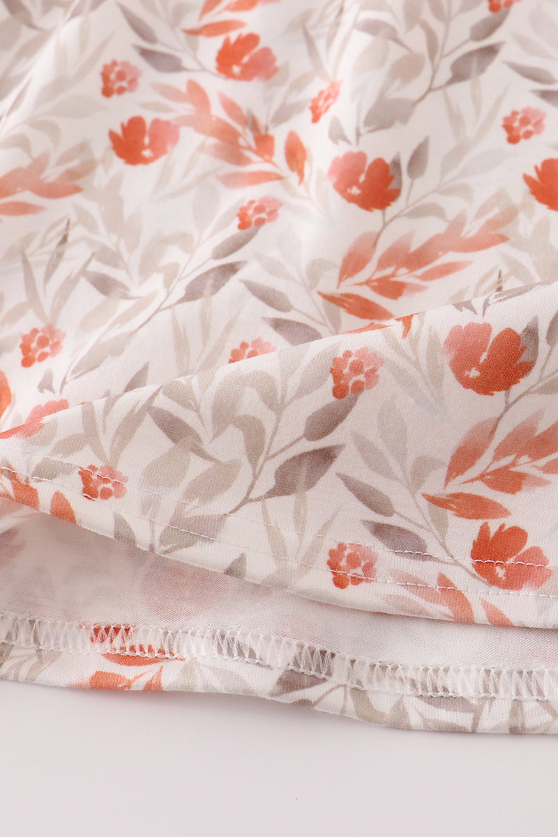 Fall leaves embroidery smocked ruffle dress