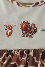 Green camouflage hunting embroidery ruffle pants set