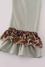 Green camouflage hunting embroidery ruffle pants set