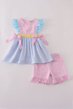 Multi seersucker stripe ruffle shorts set