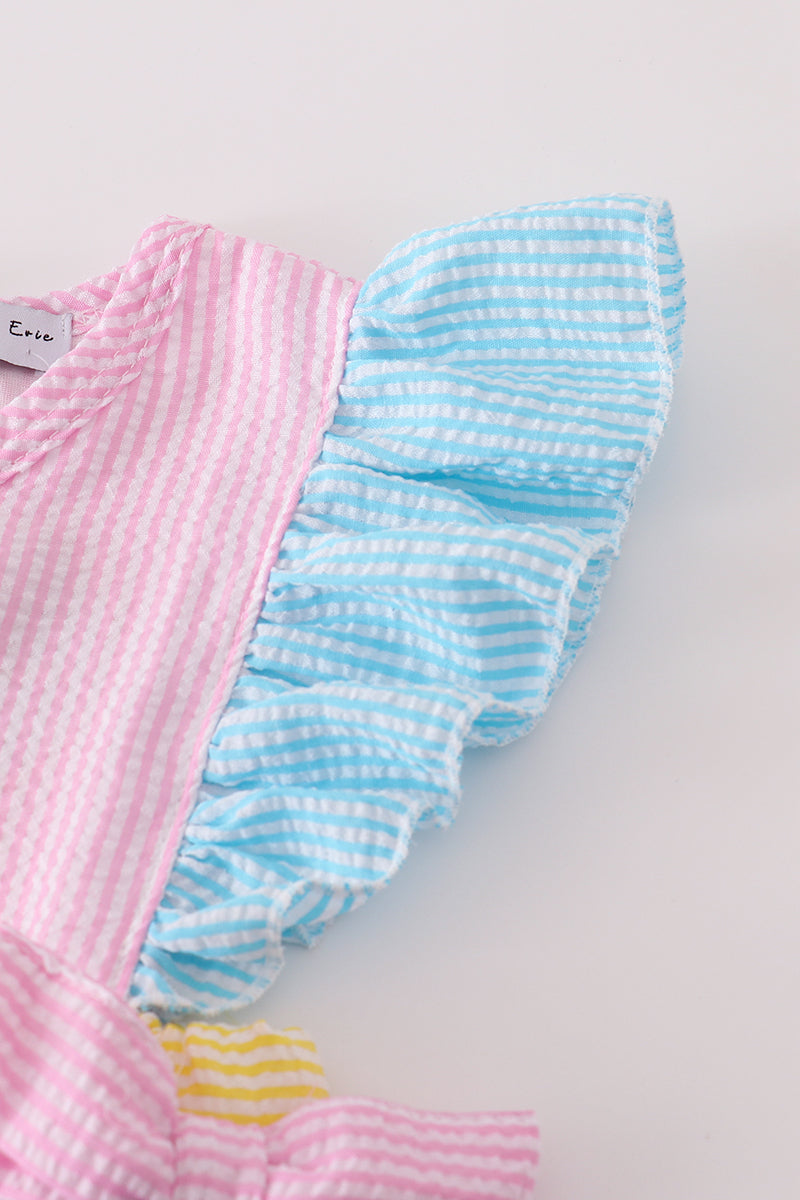 Multi seersucker stripe ruffle shorts set