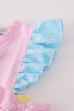 Multi seersucker stripe ruffle shorts set