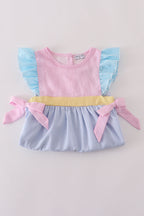 Multi seersucker stripe ruffle shorts set