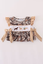 Hunting dog deer duck embroidery ruffle pants set