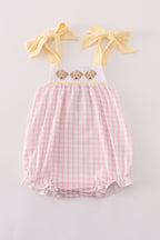 Pink puppy embroidery gingham bubble