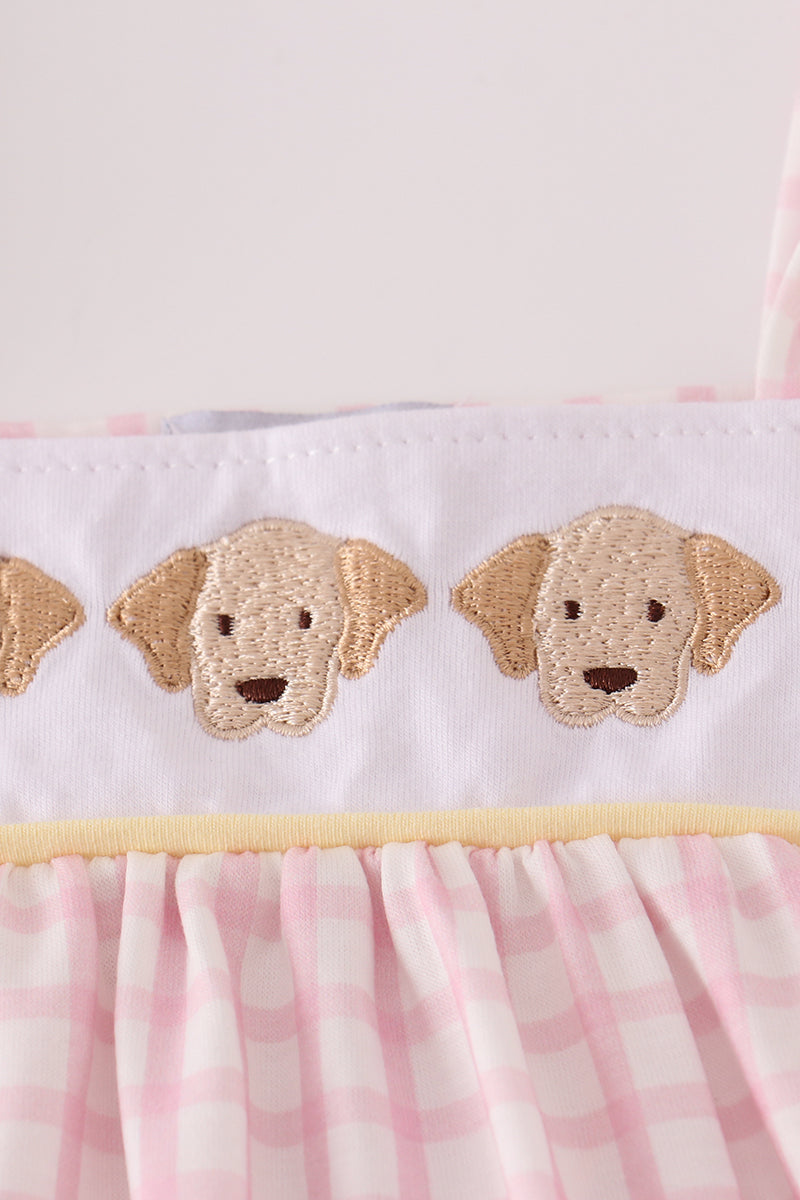 Pink puppy embroidery gingham bubble