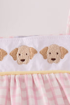Pink puppy embroidery gingham bubble