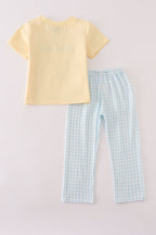 Yellow puppy embroidery gingham pants set