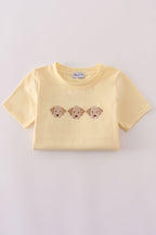 Yellow puppy embroidery gingham pants set