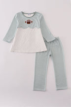 Sage stripe football french knot pants set