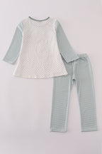 Sage stripe football french knot pants set