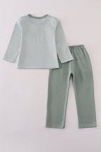 Sage stripe football french knot pants set