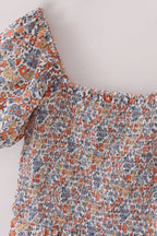 Fall floral print smocked mom dress