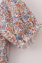 Fall floral print smocked mom dress