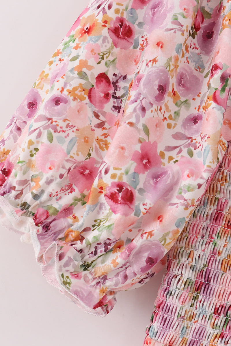 Purple floral print ruffle mom&me dress