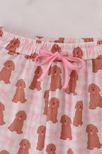 Pink puppy bow print ruffle pajamas mom pants